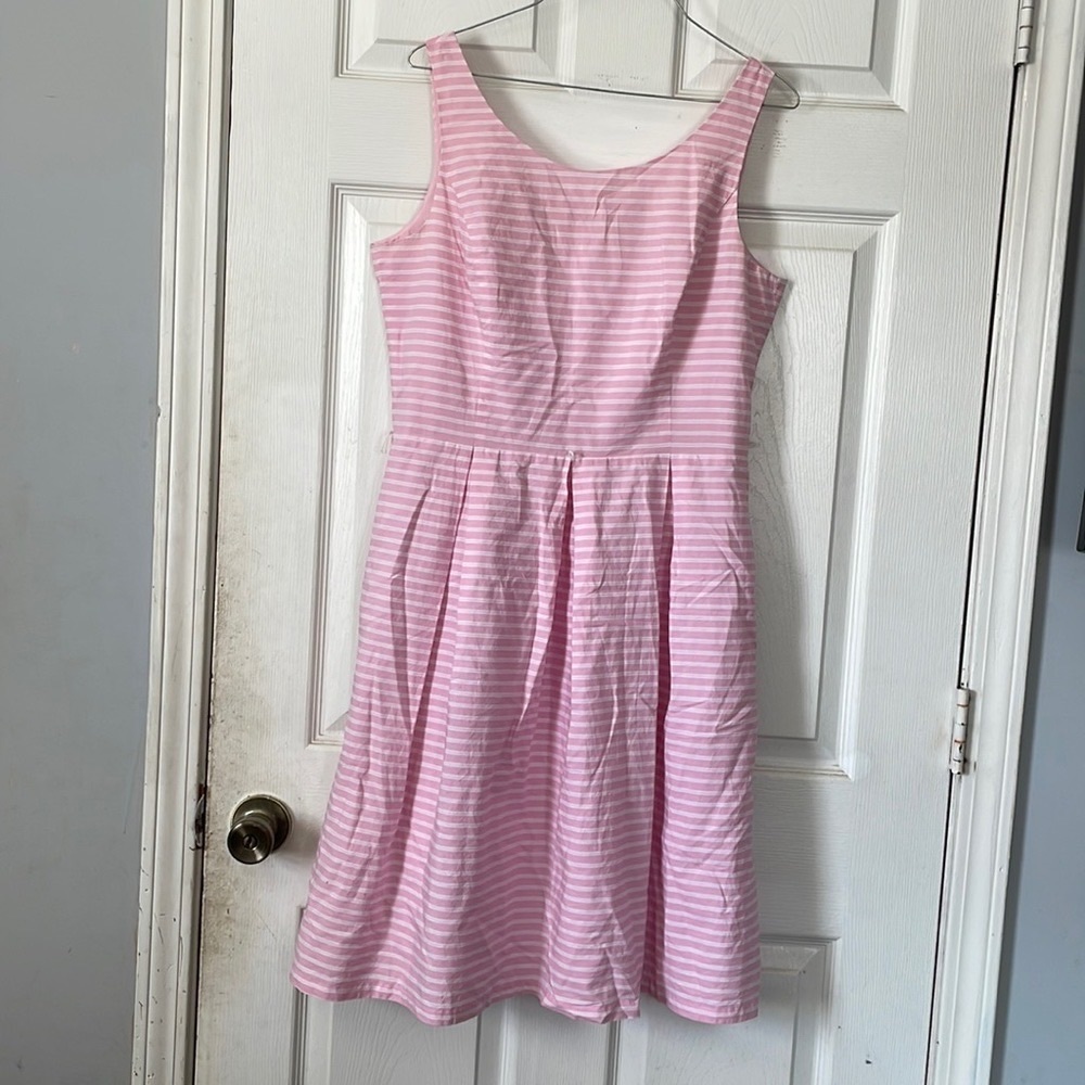 J Howard baby pink white striped fit and flare crew neck sleeveless dress sz 12